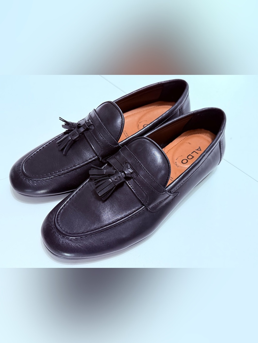Aldo Black Leather Tassel Slip-On Loafers